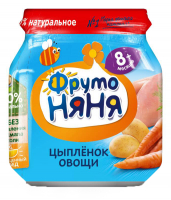 Пюре ФрутоНяня Цыпленок/овощи, с 8 мес., ст/б, 100г