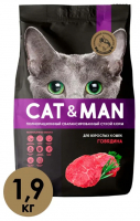 Корм CAT&ampMAN Для взрослых кошек с говядиной 1,9кг